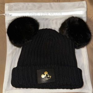 Love You Melon x Disney Adult Mickey Double Pom Black Knit Hat